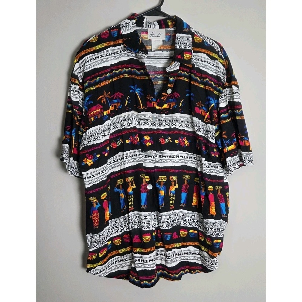 Vintage Kathie Lee Button-Up Shirt Size 14 Vibrant African Tropical Short Sleeve